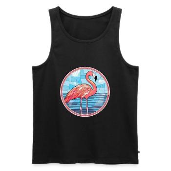 Illustration animale aquarelle colorée de flamant rose - Débardeur bio Premium Homme - noir - Devant - Michal (187cm)