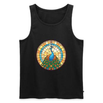 Pfau Buntes Aquarell Tier Illustration - Männer Premium Bio Tank Top - Schwarz - Vorne - AI Model Male 178 light (178cm)