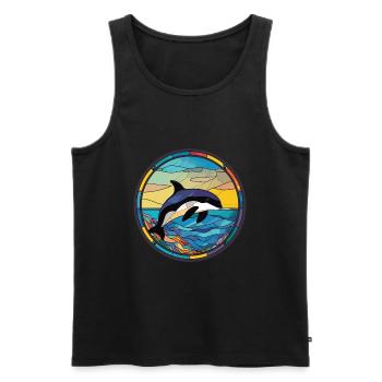 Orca Colorful Watercolor Animal Pet Illustration - Men's Premium Organic Tank Top - black - Front - Michal (187cm)