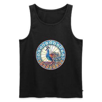 Pfau Buntes Aquarell Tier Illustration - Männer Premium Bio Tank Top - Schwarz - Vorne - AI Model Male 178 light (178cm)
