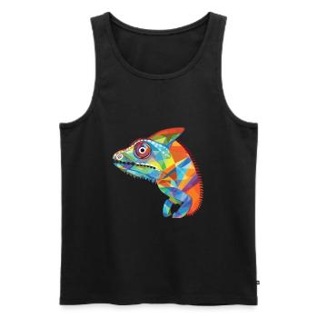 Chameleon Colorful Watercolor Animal Illustration - Men's Premium Organic Tank Top - black - Front - Michal (187cm)