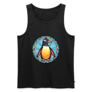 Penguin Colorful Watercolor Animal Illustration - Men's Premium Organic Tank Top - black - Front - Michal (187cm)