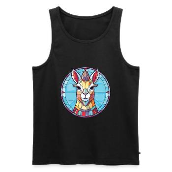 Lama Huanachus Aquarelle colorée Animal Cartoon - Débardeur bio Premium Homme - noir - Devant - Michal (187cm)