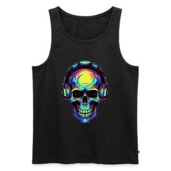 Bunter abstrakter Totenkopf mit Kopfhörer - Männer Premium Bio Tank Top - Schwarz - Vorne - AI Model Male 178 light (178cm)