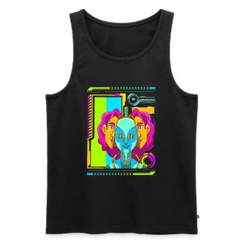 Cyberpunk Rétro Synthwave Futuriste - Débardeur bio Premium Homme - noir - Devant - AI Model Male 178 light (178cm)