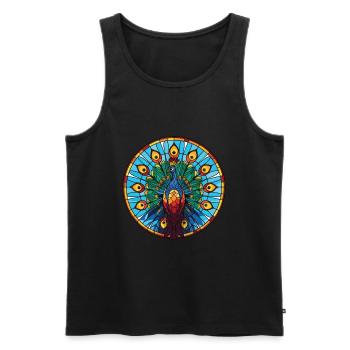 Pfau Buntes Aquarell Tier Illustration - Männer Premium Bio Tank Top - Schwarz - Vorne - AI Model Male 178 light (178cm)