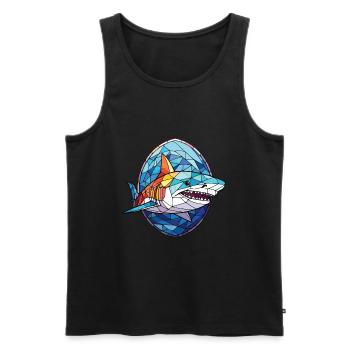 Shark Colorful Watercolor Animal Pet Illustration - Men's Premium Organic Tank Top - black - Front - Michal (187cm)
