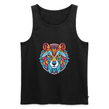 Wolf Colorful Watercolor Animal Pet Illustration - Men's Premium Organic Tank Top - black - Front - AI Model Male 178 light (178cm)