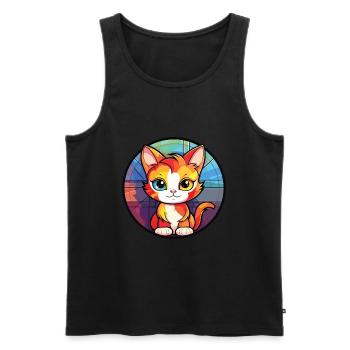 Chaton bébé chat coloré aquarelle Animal Cartoon - Débardeur bio Premium Homme - noir - Devant - AI Model Male 178 light (178cm)