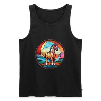 Pony Colorful Watercolor Animal Pet Illustration - Men's Premium Organic Tank Top - black - Front - Michal (187cm)