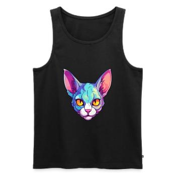 Chypre chat race aquarelle dessin animé kawaii animal de compagnie - Débardeur bio Premium Homme - noir - Devant - Michal (187cm)