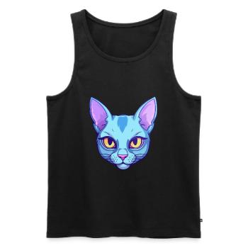 Chat bleu russe race aquarelle dessin animé Kawaii - Débardeur bio Premium Homme - noir - Devant - Michal (187cm)
