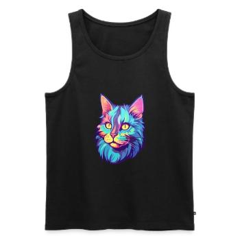 Américain Bobtail chat aquarelle dessin animé Kawaii - Débardeur bio Premium Homme - noir - Devant - Michal (187cm)