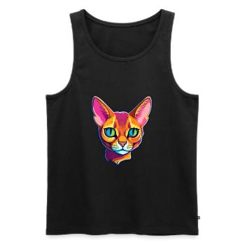 Chat abyssin à poil court aquarelle dessin animé Kawaii - Débardeur bio Premium Homme - noir - Devant - Michal (187cm)