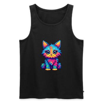 Katze buntes Aquarell Cartoon Kawaii Tier - Männer Premium Bio Tank Top - Schwarz - Vorne - Michal (187cm)