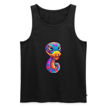 Cobra Aquarelle Colorée Dessin Animé Kawaii Animal - Débardeur bio Premium Homme - noir - Devant - Michal (187cm)
