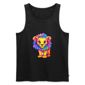 Lion Aquarelle Colorée Dessin Animé Kawaii Animal - Débardeur bio Premium Homme - noir - Devant - Michal (187cm)