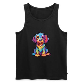 Chien Aquarelle Colorée Dessin Animé Kawaii Animal - Débardeur bio Premium Homme - noir - Devant - Michal (187cm)