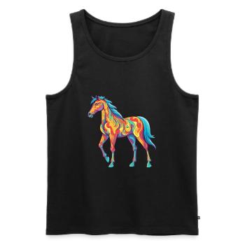 Cheval Aquarelle Colorée Dessin Animé Kawaii Animal - Débardeur bio Premium Homme - noir - Devant - Michal (187cm)
