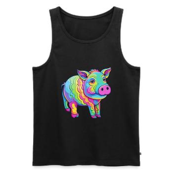 Pig Colorful Watercolor Cartoon Kawaii Animal - Men's Premium Organic Tank Top - black - Front - Michal (187cm)