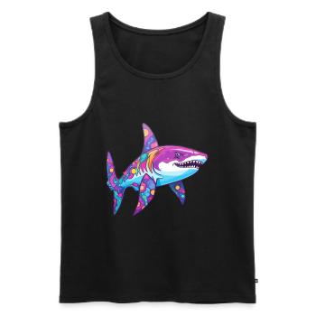 Requin Aquarelle Colorée Dessin Animé Kawaii Animal - Débardeur bio Premium Homme - noir - Devant - Michal (187cm)