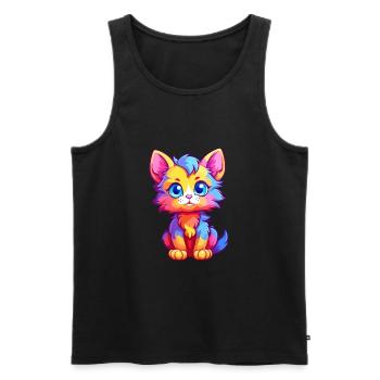 Chaton coloré aquarelle dessin animé kawaii animal - Débardeur bio Premium Homme - noir - Devant - Michal (187cm)