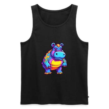 Nilpferd bunte Aquarell-Karikatur Kawaii-Tier - Männer Premium Bio Tank Top - Schwarz - Vorne - AI Model Male 178 light (178cm)