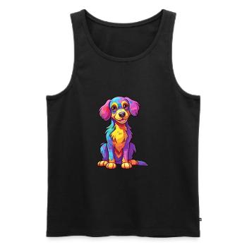 Chien Aquarelle Colorée Dessin Animé Kawaii Animal - Débardeur bio Premium Homme - noir - Devant - Michal (187cm)