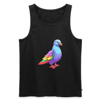 Pigeon Aquarelle Colorée Dessin Animé Kawaii Animal - Débardeur bio Premium Homme - noir - Devant - Michal (187cm)