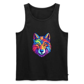 Wolf Colorful Watercolor Cartoon Kawaii Animal - Men's Premium Organic Tank Top - black - Front - AI Model Male 178 light (178cm)
