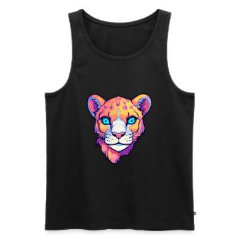 Cougar Aquarelle Colorée Dessin Animé Kawaii Animal - Débardeur bio Premium Homme - noir - Devant - AI Model Male 178 light (178cm)