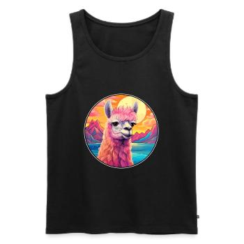 Alpaga Aquarelle Colorée Dessin Animé Kawaii Animal - Débardeur bio Premium Homme - noir - Devant - Michal (187cm)