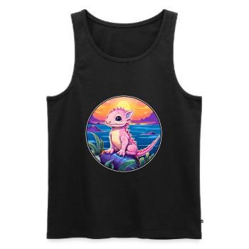 Axolotl Aquarelle Colorée Dessin Animé Kawaii Animal - Débardeur bio Premium Homme - noir - Devant - Michal (187cm)