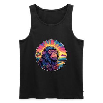Babouin Aquarelle Colorée Dessin Animé Kawaii Animal - Débardeur bio Premium Homme - noir - Devant - AI Model Male 178 light (178cm)