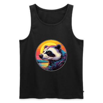 Blaireau Aquarelle Colorée Dessin Animé Kawaii Animal - Débardeur bio Premium Homme - noir - Devant - AI Model Male 178 light (178cm)