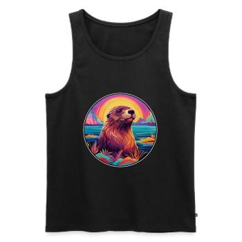 Beaver Colorful Watercolor Cartoon Kawaii Animal - Men's Premium Organic Tank Top - black - Front - Michal (187cm)