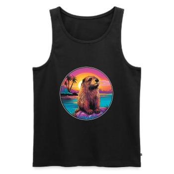 Beaver Colorful Watercolor Cartoon Kawaii Animal - Men's Premium Organic Tank Top - black - Front - Michal (187cm)
