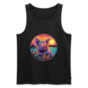 Boar Colorful Watercolor Cartoon Kawaii Animal - Men's Premium Organic Tank Top - black - Front - AI Model Male 178 light (178cm)