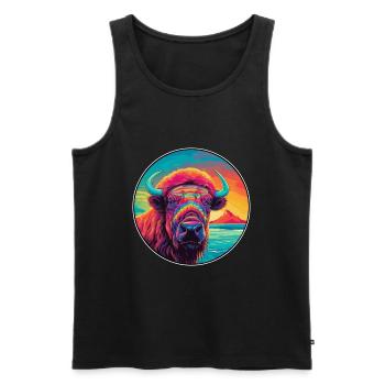 Buffalo Colorful Watercolor Cartoon Kawaii Animal - Men's Premium Organic Tank Top - black - Front - Michal (187cm)