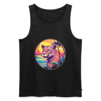 Cougar Aquarelle Colorée Dessin Animé Kawaii Animal - Débardeur bio Premium Homme - noir - Devant - AI Model Male 178 light (178cm)