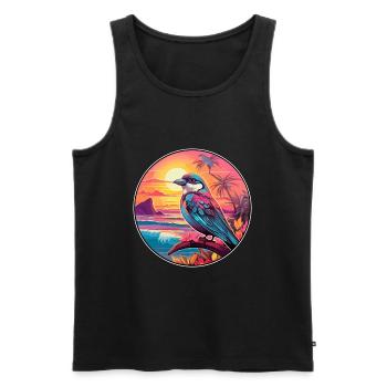Moineau Aquarelle Colorée Dessin Animé Kawaii Animal - Débardeur bio Premium Homme - noir - Devant - AI Model Male 178 light (178cm)