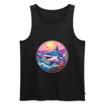 Requin Aquarelle Colorée Dessin Animé Kawaii Animal - Débardeur bio Premium Homme - noir - Devant - Michal (187cm)