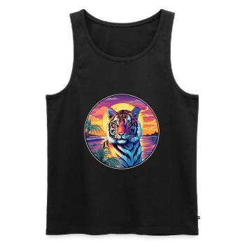 Tiger Buntes Aquarell Cartoon Kawaii Tier - Männer Premium Bio Tank Top - Schwarz - Vorne - AI Model Male 178 light (178cm)