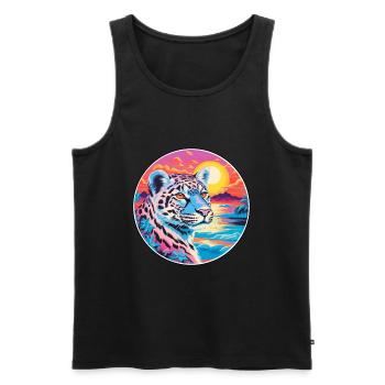 Snow Leopard Colorful Watercolor Cartoon Kawaii - Men's Premium Organic Tank Top - black - Front - AI Model Male 178 light (178cm)