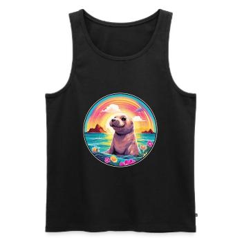 Siegel buntes Aquarell Karikatur Kawaii Tier - Männer Premium Bio Tank Top - Schwarz - Vorne - Michal (187cm)