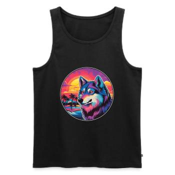 Wolf Colorful Watercolor Cartoon Kawaii Animal - Men's Premium Organic Tank Top - black - Front - AI Model Male 178 light (178cm)