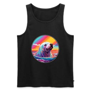 Morse aquarelle colorée dessin animé Kawaii Animal - Débardeur bio Premium Homme - noir - Devant - Michal (187cm)