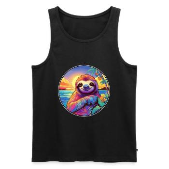 Faultier buntes Aquarell Cartoon Kawaii Tier - Männer Premium Bio Tank Top - Schwarz - Vorne - AI Model Male 178 light (178cm)