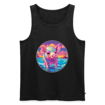 Pig Colorful Watercolor Cartoon Kawaii Animal - Men's Premium Organic Tank Top - black - Front - Michal (187cm)