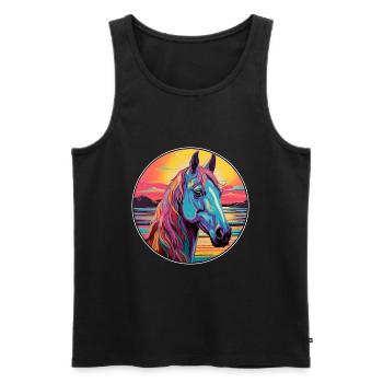 Pferd buntes Aquarell Karikatur Kawaii Tier - Männer Premium Bio Tank Top - Schwarz - Vorne - Michal (187cm)